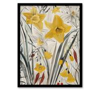 Artery8 Daffodils Floral Artwork Spring Wildflowers Framed Art Print in Yellow | Size: A4 Artery8 Yellow A4