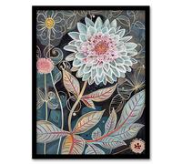 Artery8 Dahlia Flowers Artwork Dark Enchanted Floral Framed Art Print in Blue | Size: W12" x H16" Artery8 Blue W12" x H16"