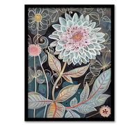 Artery8 Dahlia Flowers Artwork Dark Enchanted Floral Living Room Artwork Framed Wall Art Print 18X24 Inch