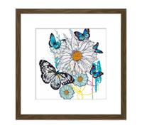 Artery8 Daisies & Butterflies Oil Painting Floral Nature Painting Square Wooden Framed Wall Art Print Picture 8X8 Inch in Brown Artery8 Brown