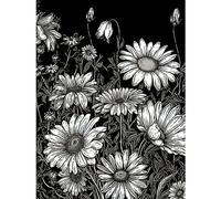 Artery8 Daisy Flower Field Black and White Illustration Extra Large XL Wall Art Poster Print