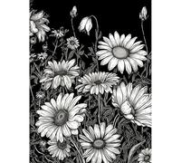 Artery8 Daisy Flower Field Black and White Illustration Large Wall Art Poster Print Thick Paper 18X24 Inch