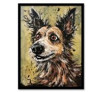 Artery8 Daisy Hears The Door Artwork Fun Dog Painting By Tom Jones Artwork Framed Wall Art Print A4