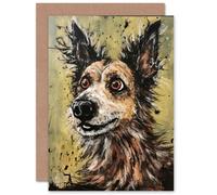 Artery8 Daisy Hears the Door Fun Dog Lover Oil Painting Art for Him or Her Man Woman Birthday Thank You Congratulations Blank Art Greeting Card