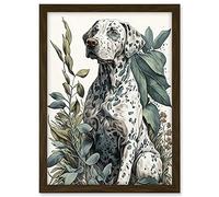 Artery8 Dalmatian Dog in Field Plants Modern Watercolour Illustration Artwork Framed A3 Wall Art Print
