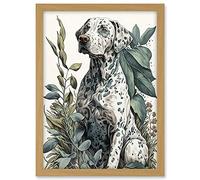 Artery8 Dalmatian Dog in Field Plants Modern Watercolour Illustration Artwork Framed A3 Wall Art Print