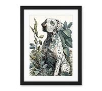 Artery8 Dalmatian Dog in Field Plants Modern Watercolour Illustration Artwork Framed Wall Art Print 18X24 Inch