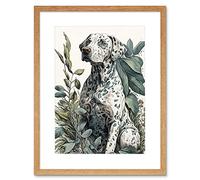 Artery8 Dalmatian Dog in Field Plants Modern Watercolour Illustration Artwork Framed Wall Art Print 12X16 Inch