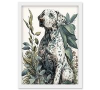 Artery8 Dalmatian Dog in Field Plants Modern Watercolour Illustration Artwork Framed Wall Art Print A4 in White Artery8 White