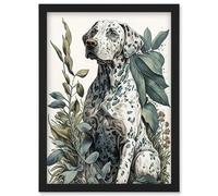 Artery8 Dalmatian Dog In Field Plants Modern Watercolour Illustration Wall Art Print - A4 Size