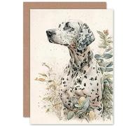 Artery8 Dalmatian Dog in Field Soft Watercolour Pencil Portrait Illustration Art Birthday Sealed Greeting Card Plus Envelope Blank inside