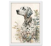 Artery8 Dalmatian Dog in Field Soft Watercolour Pencil Portrait Illustration Artwork Framed A3 Wall Art Print