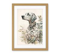 Artery8 Dalmatian Dog in Field Soft Watercolour Pencil Portrait Illustration Artwork Framed Wall Art Print 18X24 Inch