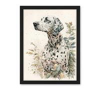 Artery8 Dalmatian Dog in Field Soft Watercolour Pencil Portrait Illustration Artwork Framed Wall Art Print 18X24 Inch