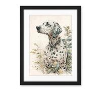 Artery8 Dalmatian Dog in Field Soft Watercolour Pencil Portrait Illustration Artwork Framed Wall Art Print 18X24 Inch