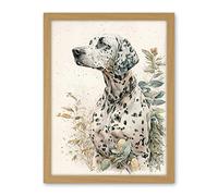 Artery8 Dalmatian Dog in Field Soft Watercolour Pencil Portrait Illustration Artwork Framed Wall Art Print 18X24 Inch
