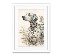 Artery8 Dalmatian Dog in Field Soft Watercolour Pencil Portrait Illustration Artwork Framed Wall Art Print 18X24 Inch