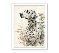 Artery8 Dalmatian Dog in Field Soft Watercolour Pencil Portrait Illustration Artwork Framed Wall Art Print 18X24 Inch