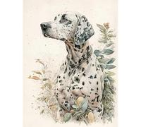 Artery8 Dalmatian Dog in Field Soft Watercolour Pencil Portrait Illustration Extra Large XL Wall Art Poster Print