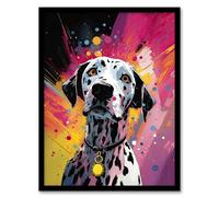 Artery8 Dalmatian Dog Lover Gift Pet Portrait Purple Orange Artwork Painting Artwork Framed Wall Art Print A4