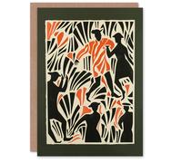 Artery8 Greeting Card Dancing Folk Bold Red Black Linograph Design Blank For Him Or Her Art Birthday Card