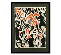 Artery8 Dancing Folk Bold Red Black Linograph Design Living Room Artwork Framed Wall Art Print 18X24 Inch