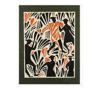 Artery8 Dancing Folk Bold Red Black Linograph Design Wall Art Print | Size: W12" x H16" Artery8 Red W12" x H16"