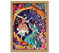 Artery8 Dancing in a Forest Paper Kirigami Art Nouveau Artwork Framed Wall Art Print A4