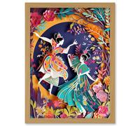 Artery8 Dancing in a Forest Paper Kirigami Art Nouveau Artwork Framed Wall Art Print A4