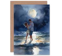 Artery8 Dancing in the Waves Watercolour Romance Love for Him or Her Man Woman Anniversary Valentines Day Love Blank Art Greeting Card