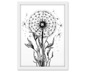 Artery8 Dandelion Flower Seed Black and White Rockabilly Americana 50s Artwork Framed A3 Wall Art Print