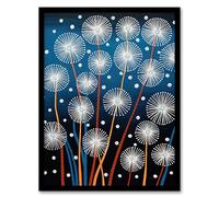 Artery8 Dandelion Seeds Fireworks Folk Art Painting Blue Artwork Framed Wall Art Print A4