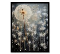 Artery8 Dandelion Seeds Luminescent Rain Ethereal Painting Artwork Framed Wall Art Print 18X24 Inch