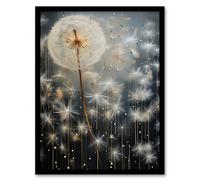 Wall Art Print Dandelion Seeds Luminescent Rain Ethereal Painting Framed Artery8 Grey A4