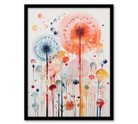 Wall Art Print Dandelion Seeds Fireworks Watercolour Painting Framed Artery8 Multi A4