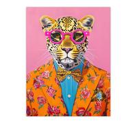 Dandy Leopard Floral Suit Glasses Bow Tie Vibrant Wall Art Print Artery8 Multi W18 inch x H24 inch