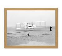 Daniels First Flight Wright Brothers 1903 Photo Aviation Artwork Framed Wall Art Print A4 Artery8 Light Oak One Size