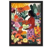 Artery8 Danish Pastel Aesthetic Florist Flower Market Watercolour Painting Woman Floral Artwork Framed A3 Wall Art Print