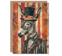 Artery8 Birthday Card Dapper Donkey Bow Tie Suit and Top Hat Collage Blank Arty Art All Occasion Greeting Card