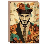 Artery8 Dapper Dressed Man in Floral Pattern Suit For Her Woman Birthday Card