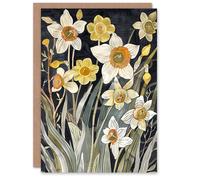 Artery8 Greeting Card Dark Daffodils in Bloom Artwork Spring Floral For Her Woman Birthday Card