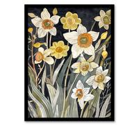 Artery8 Framed Wall Art Dark Daffodils In Bloom Artwork Spring Floral Print - 12X16 Inch