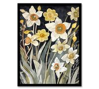 Artery8 Dark Daffodils in Bloom Artwork Spring Floral Living Room Artwork Framed Wall Art Print A4
