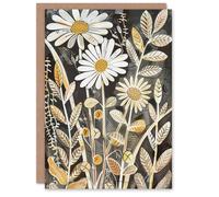 Artery8 Dark Daisies Forest Artwork Quirky Floral Rustic Birthday Art Card in Grey Artery8 Grey