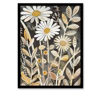 Artery8 Dark Daisies Forest Artwork Quirky Floral Rustic Framed Art Print in Grey | Size: W12" x H16" Artery8 Grey W12" x H16"