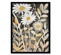 Artery8 Dark Daisies Forest Artwork Quirky Floral Rustic Framed Art Print in Grey | Size: A4 Artery8 Grey A4