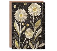 Artery8 Greeting Card Dark Daisy Flowers Artwork Rustic Floral Quirky For Her Woman Birthday Card