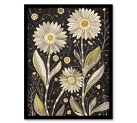 Artery8 Dark Daisy Flowers Artwork Rustic Floral Quirky Framed Art Print in Black | Size: W12" x H16" Artery8 Black W12" x H16"