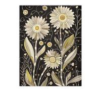 Dark Daisy Flowers Artwork Rustic Floral Quirky Wall Art Print Artery8 Black W24 inch x H32 inch