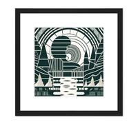 Artery8 Dark Forest Green Cream Geometric Abstract Painting Square Wooden Framed Wall Art Print Picture 8X8 Inch in Black Artery8 Black